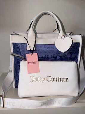 Juicy Couture Heart Dazzling Blue Beachin Tote NWT w/ Cosmetic Bag
